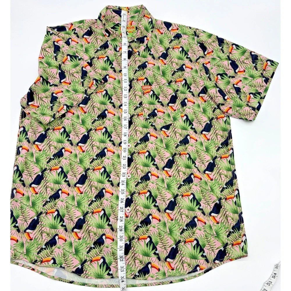 Dixxon Shirt Mens XL Pink Green Toucan Do It Hawaiian Button Up Tropical Bird
